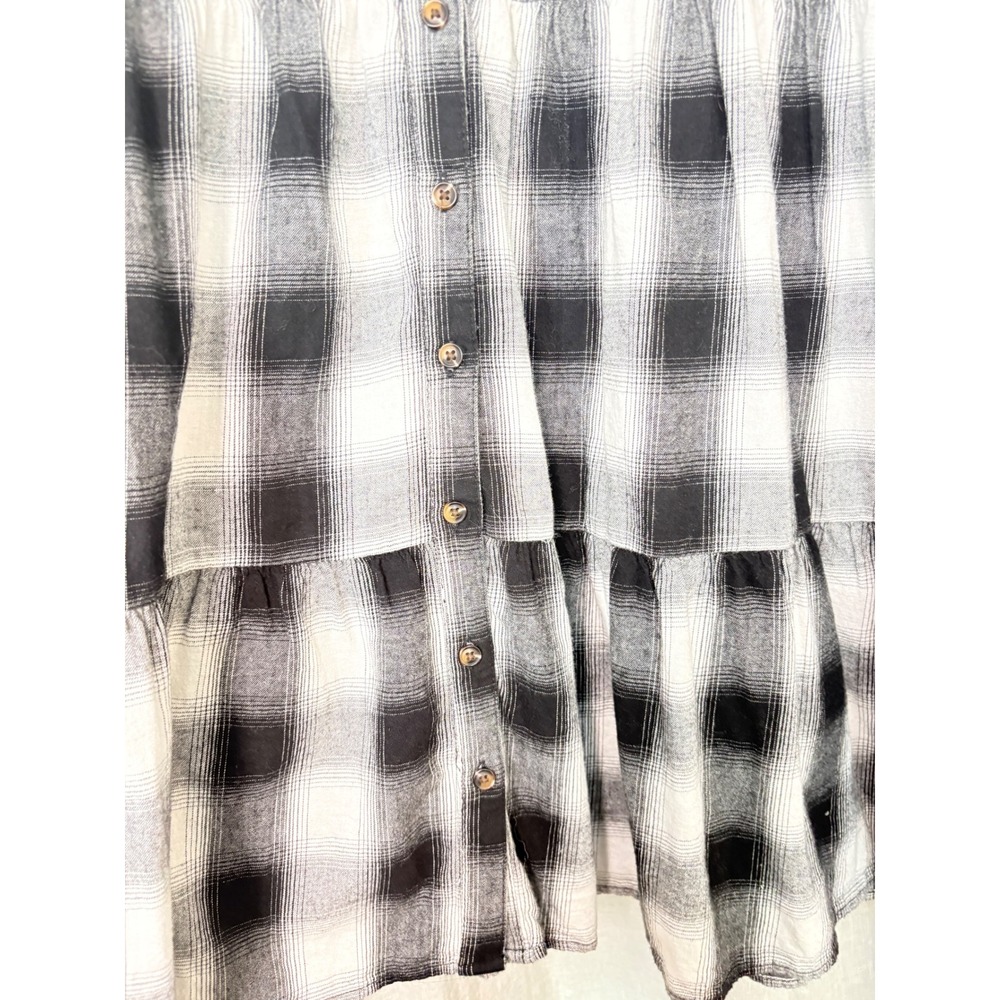 Time and Tru Womens XL Black White Plaid Tiered Button Front Mini Dress - Picture 7 of 7